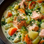 Blanquette légère de saumon, poireaux & carottes