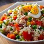 Salade de riz complet au thon et légumes