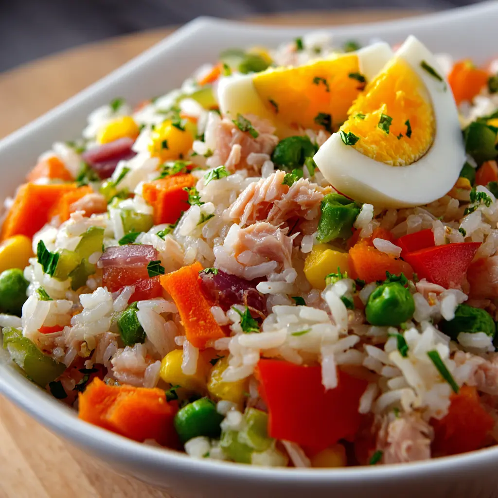 Salade de riz complet au thon et légumes
