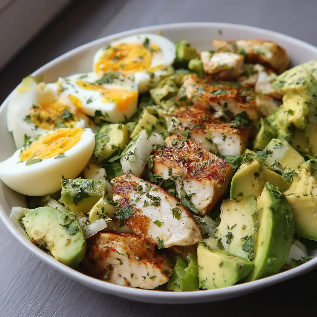 Salade protéinée minceur au poulet, œufs & avocat