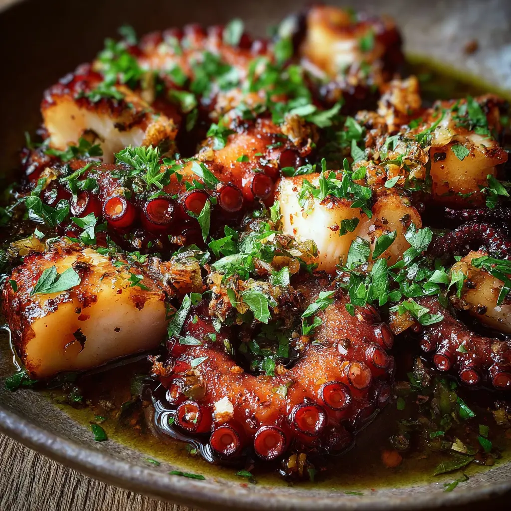 Poulpe sauté à l’ail et aux épices