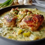 Poulet à la crème et aux poireaux