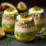 Verrines avocat, thon et œufs mimosa