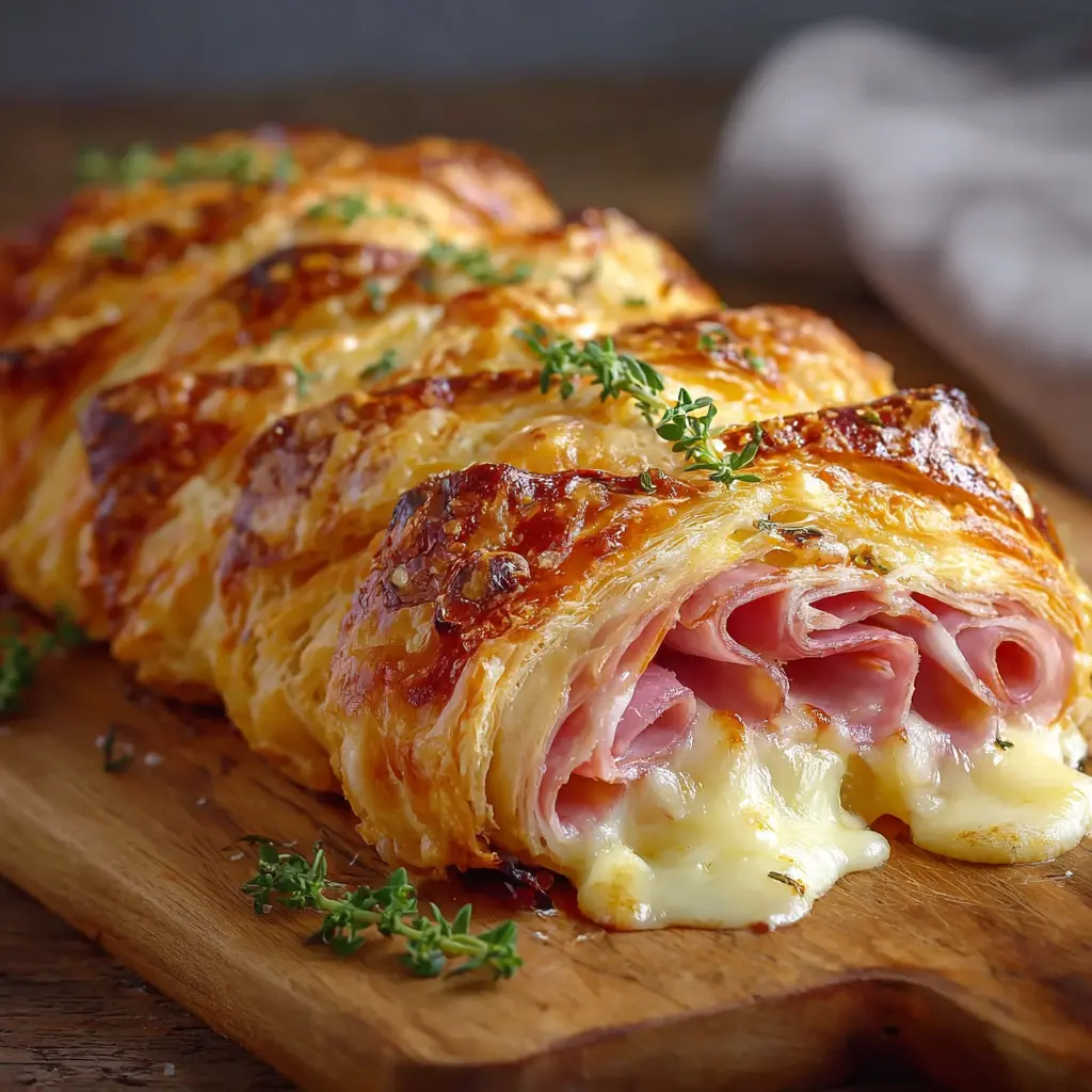Roulé feuilleté tressé jambon & fromage