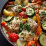 Poêlée de légumes et poulet crémeux