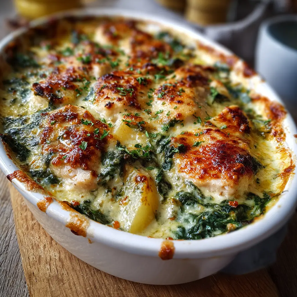 Gratin léger poulet-épinards