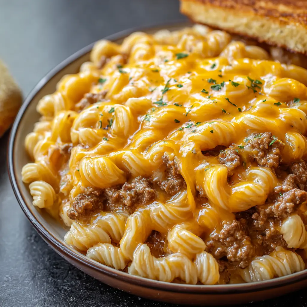 Pâtes crémeuses bœuf cheddar