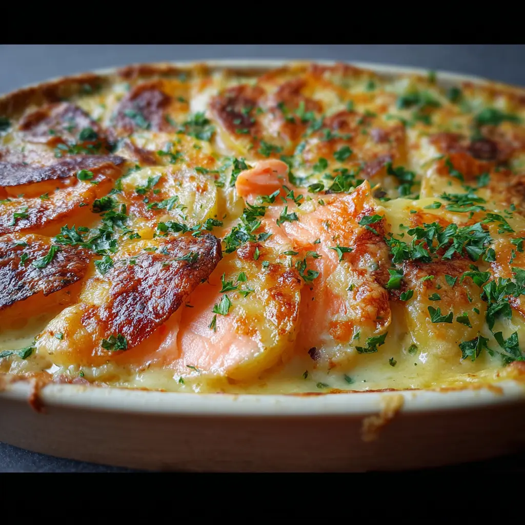 Gratin de saumon et pommes de terre au four