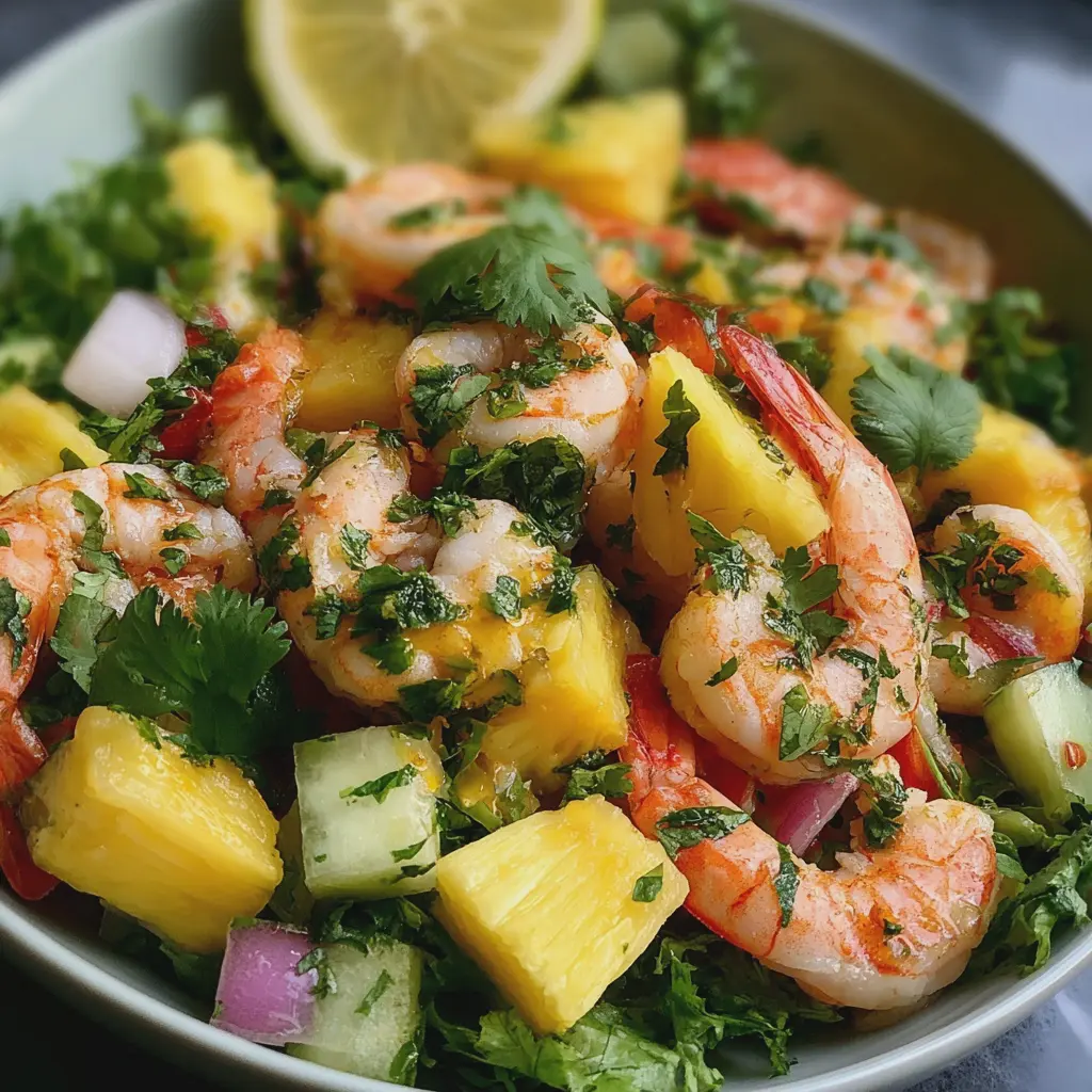 Salade Tropicale de Crevettes à l’Ananas et à la Coriandre
