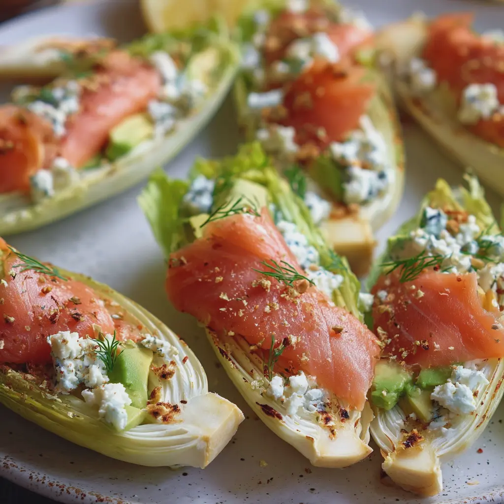 Barquettes d’Endives au Saumon Fumé, Avocat et Fromage Frais