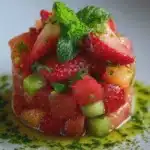 Tartare de Fraises et Melon au Citron Vert et Menthe Fraîche