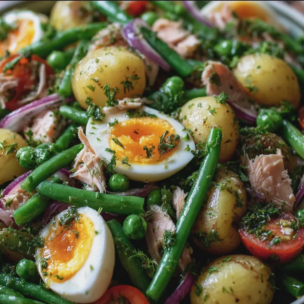 Salade de pommes de terre, haricots verts, thon & œufs