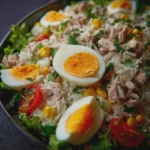 Salade de riz au thon, maïs et œufs