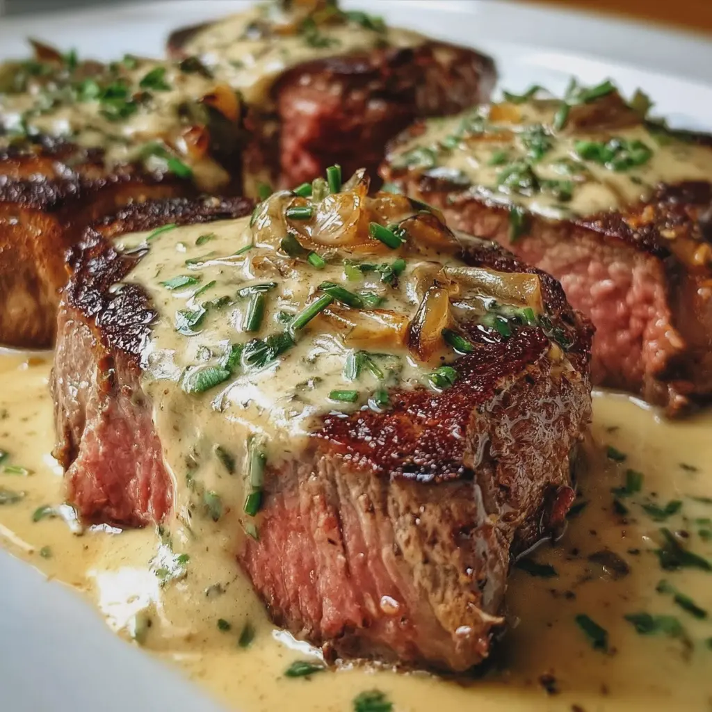 Steaks sauce aux oignons et à la crème
