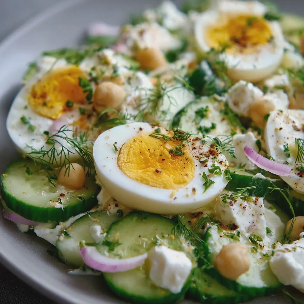 Salade Croquante au Concombre, Œufs et Fromage Blanc