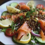 Salade de Lentilles, Saumon Fumé et Vinaigrette au Citron