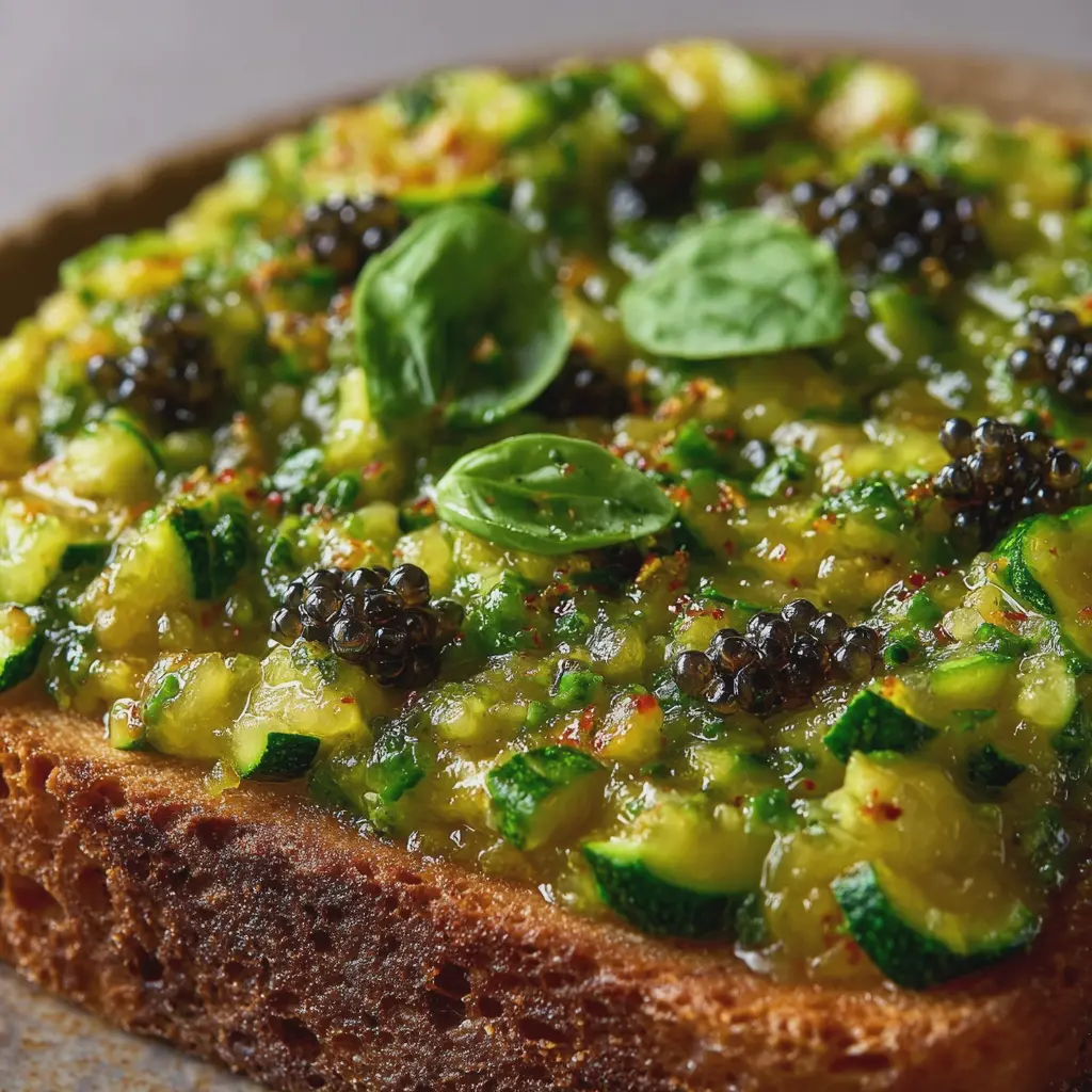 Caviar de courgettes confites au basilic grand vert