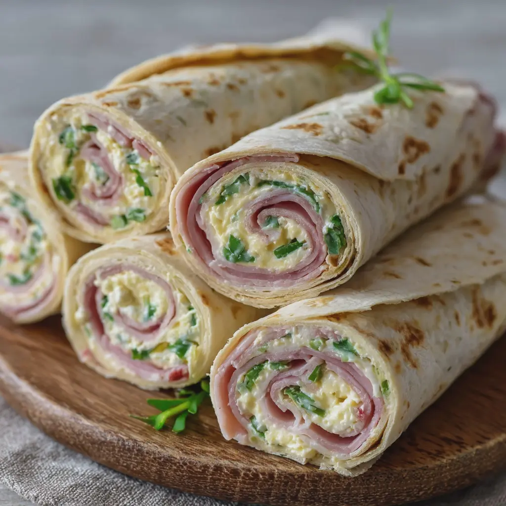 Wraps roulés au jambon de poulet et fromage frais