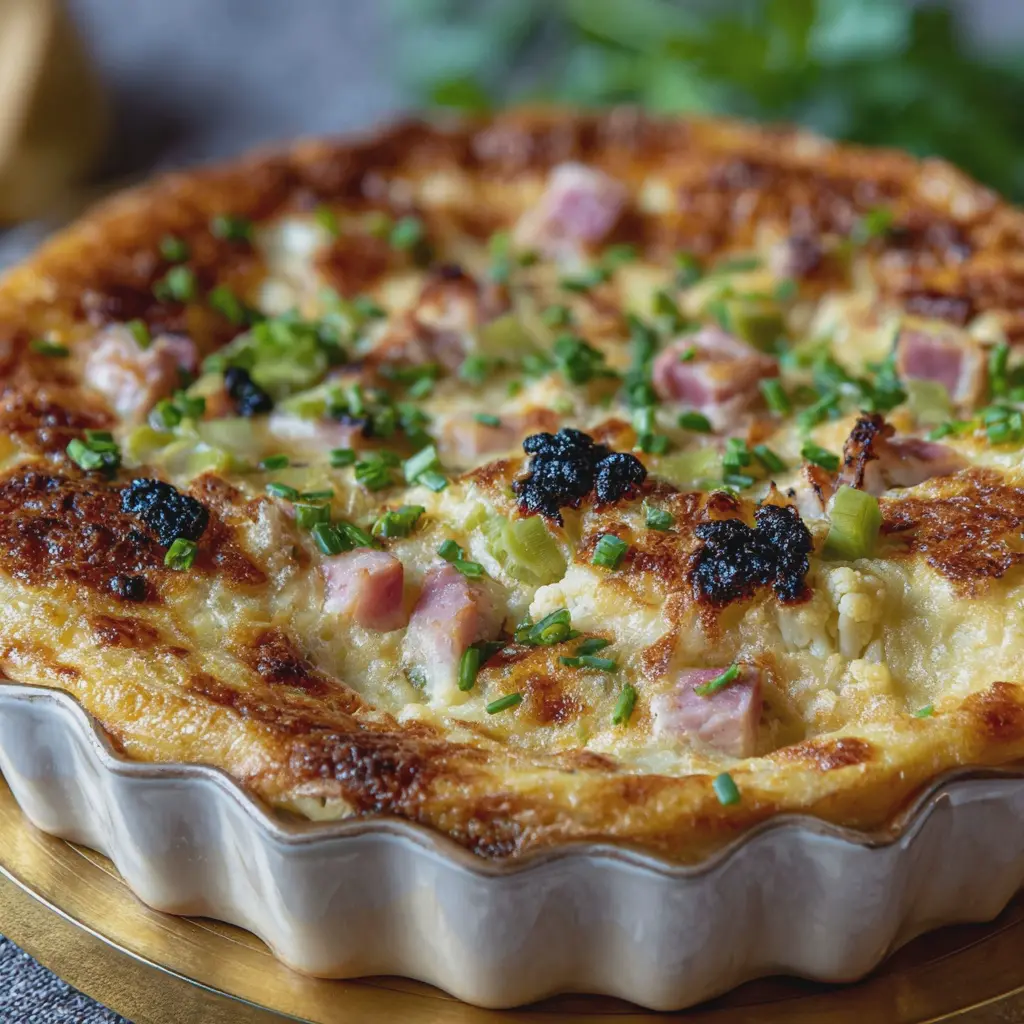 Clafoutis de chou-fleur au jambon de poulet léger