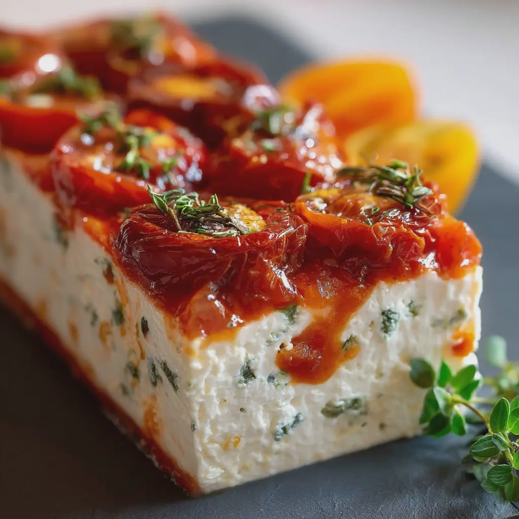 Terrine Glacée de Tomates Confites, Coulis de Poivron & Chèvre Frais