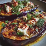 Aubergine confite au miel, piment d’Espelette & crème de feta