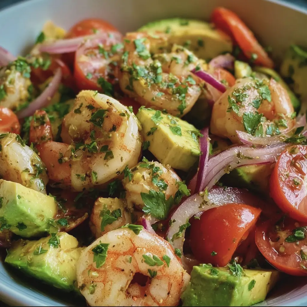 Salade d’avocat et crevettes marinées