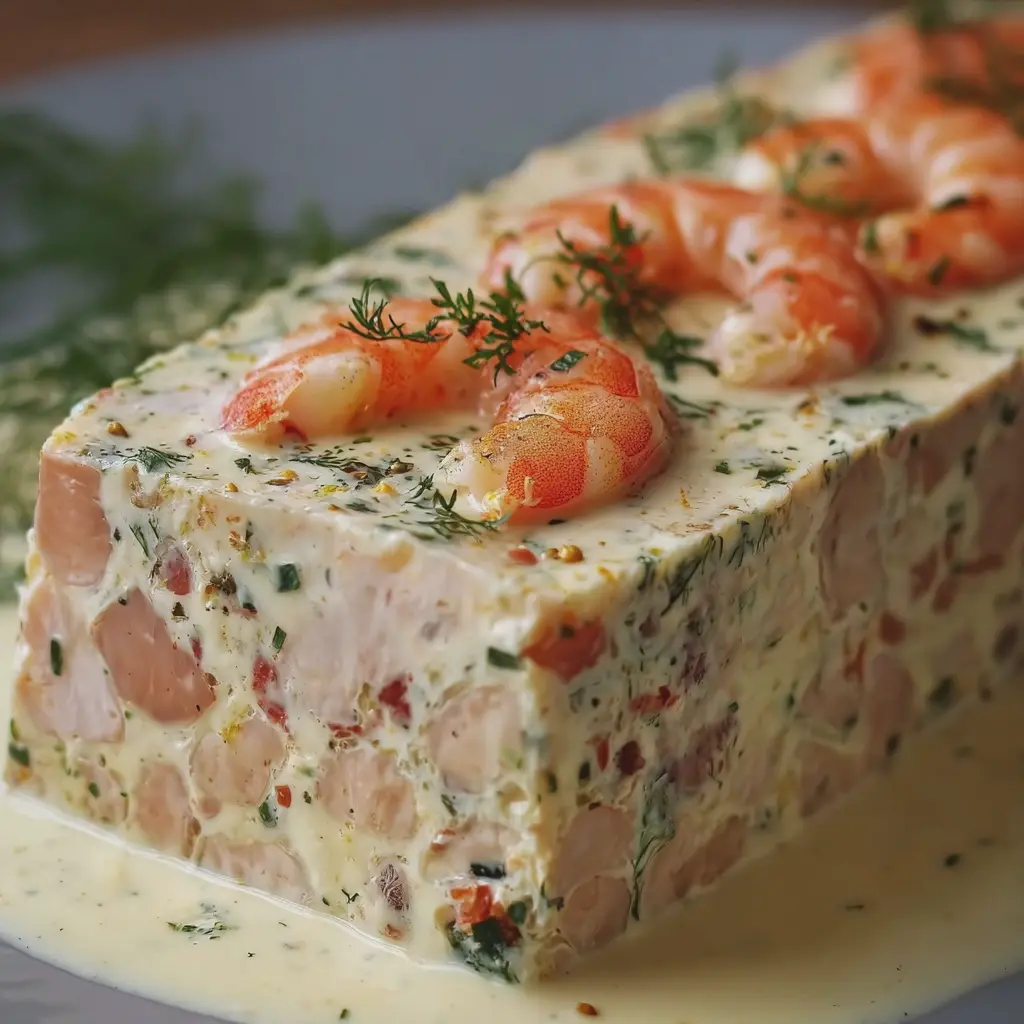 Terrine de Saint-Jacques, Saumon et Crevettes à la Crème Citronnée