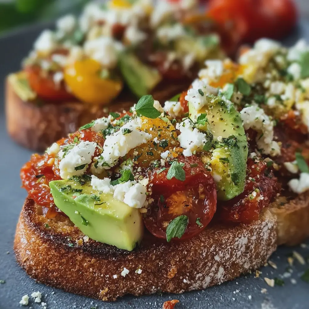 Tartare de Tomates Confites, Avocat & Feta sur Toasts Croustillants