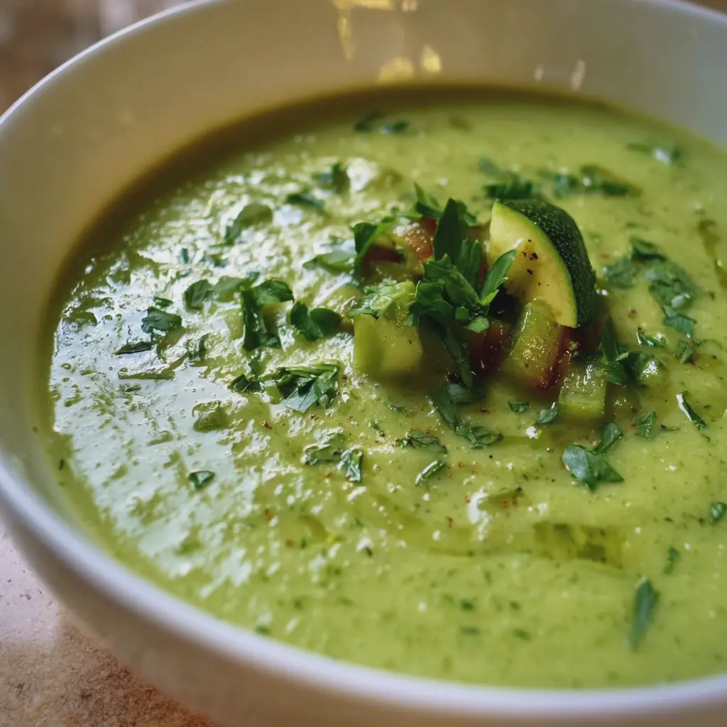 Velouté vert aux courgettes, poireaux et céleri
