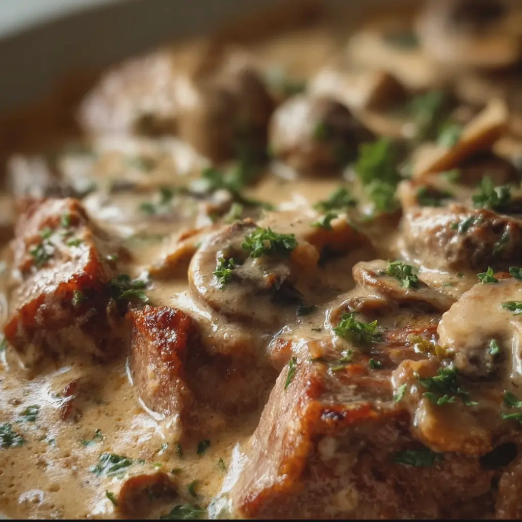 Émincé de bœuf à la crème et aux champignons