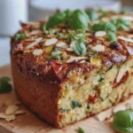 Cake Salé aux Légumes d’Été, Basilic & Amandes Effilées