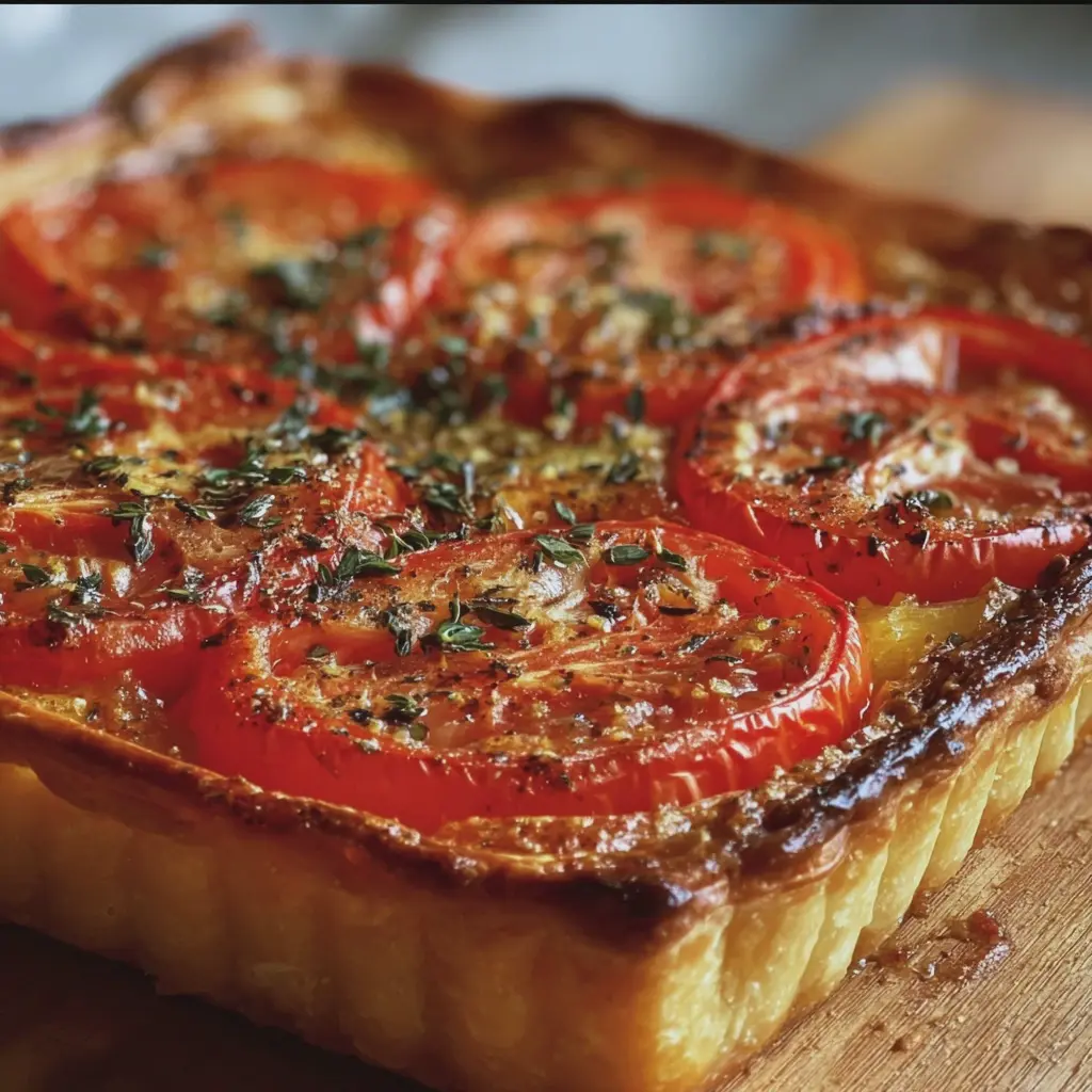 Tarte croustillante à la tomate, moutarde & herbes