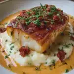 Dos de Cabillaud à la Crème de Chorizo & Écrasé de Pommes de Terre