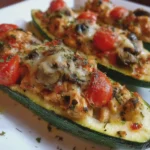 Courgettes farcies légères au poulet, champignons et tomate
