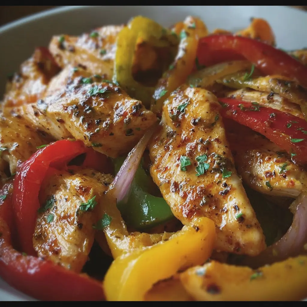 Émincé de Poulet aux Trois Poivrons