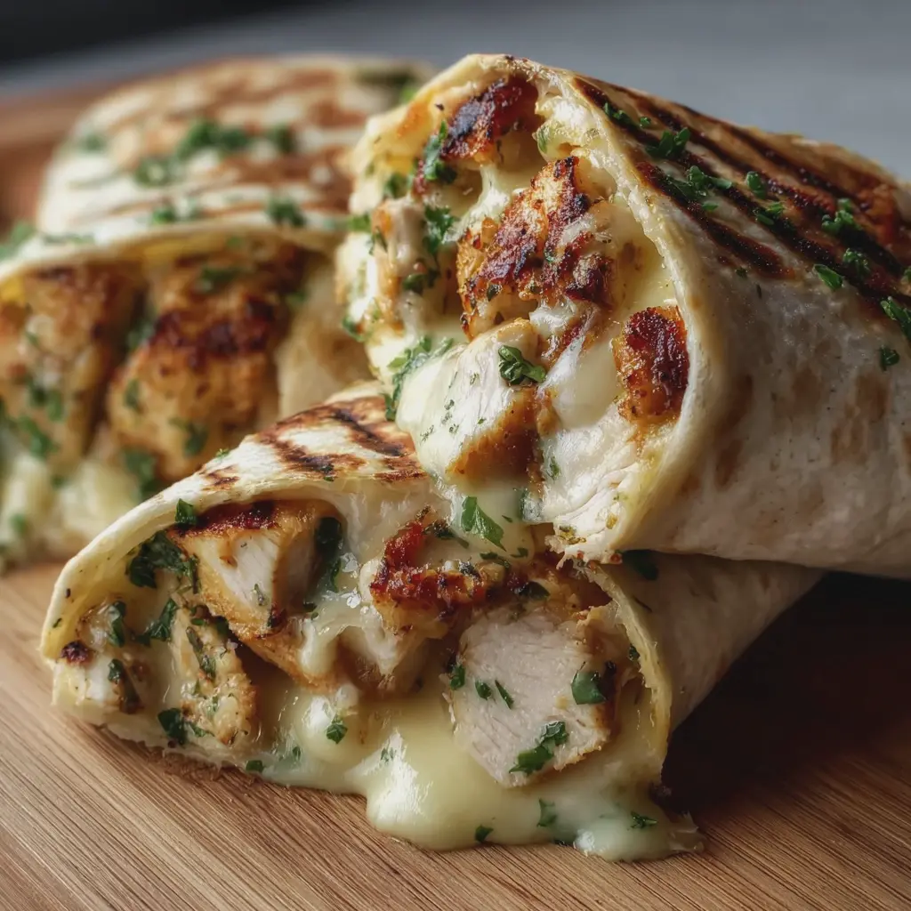 Wrap grillé au poulet et fromage fondu