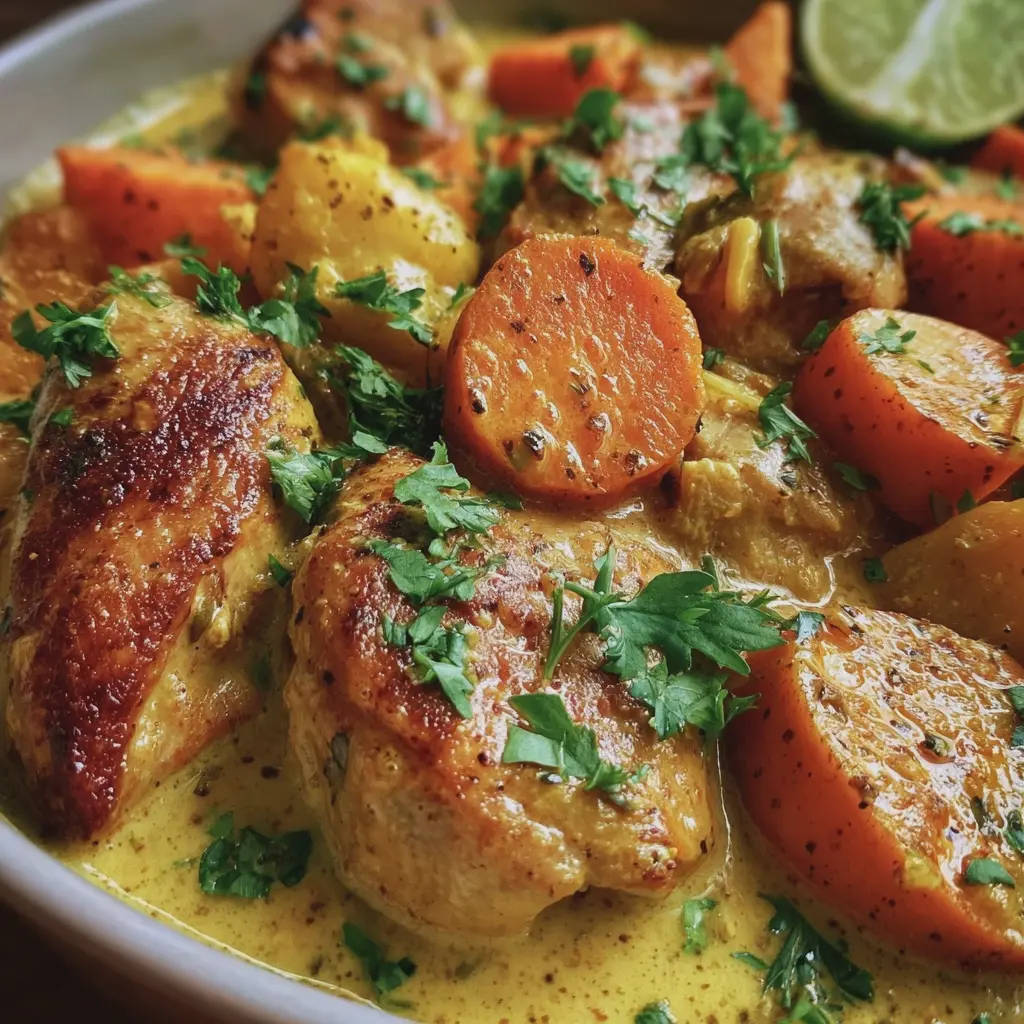 Poulet aux saveurs des îles, lait de coco & patates douces