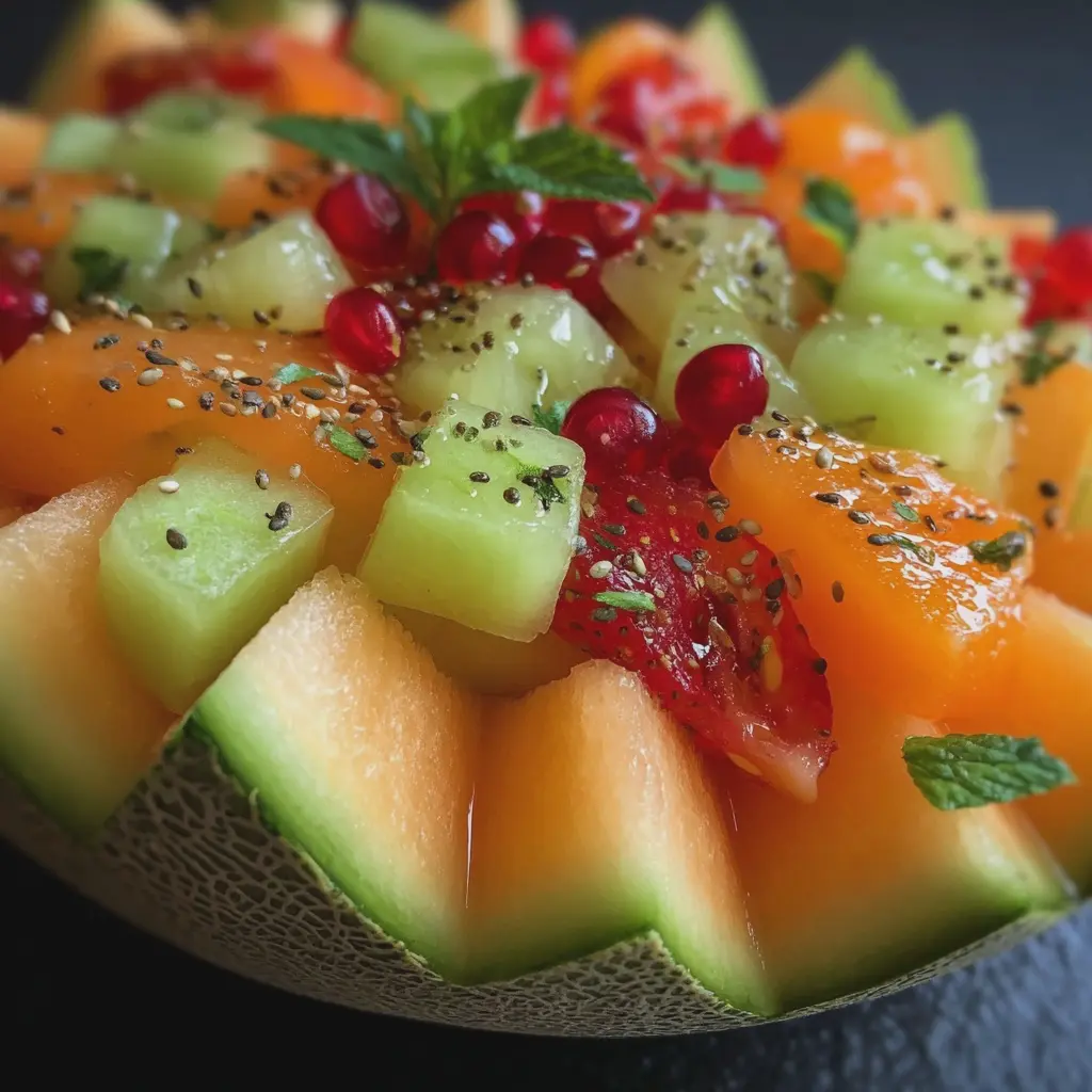 Melon garni de salade de fruits frais
