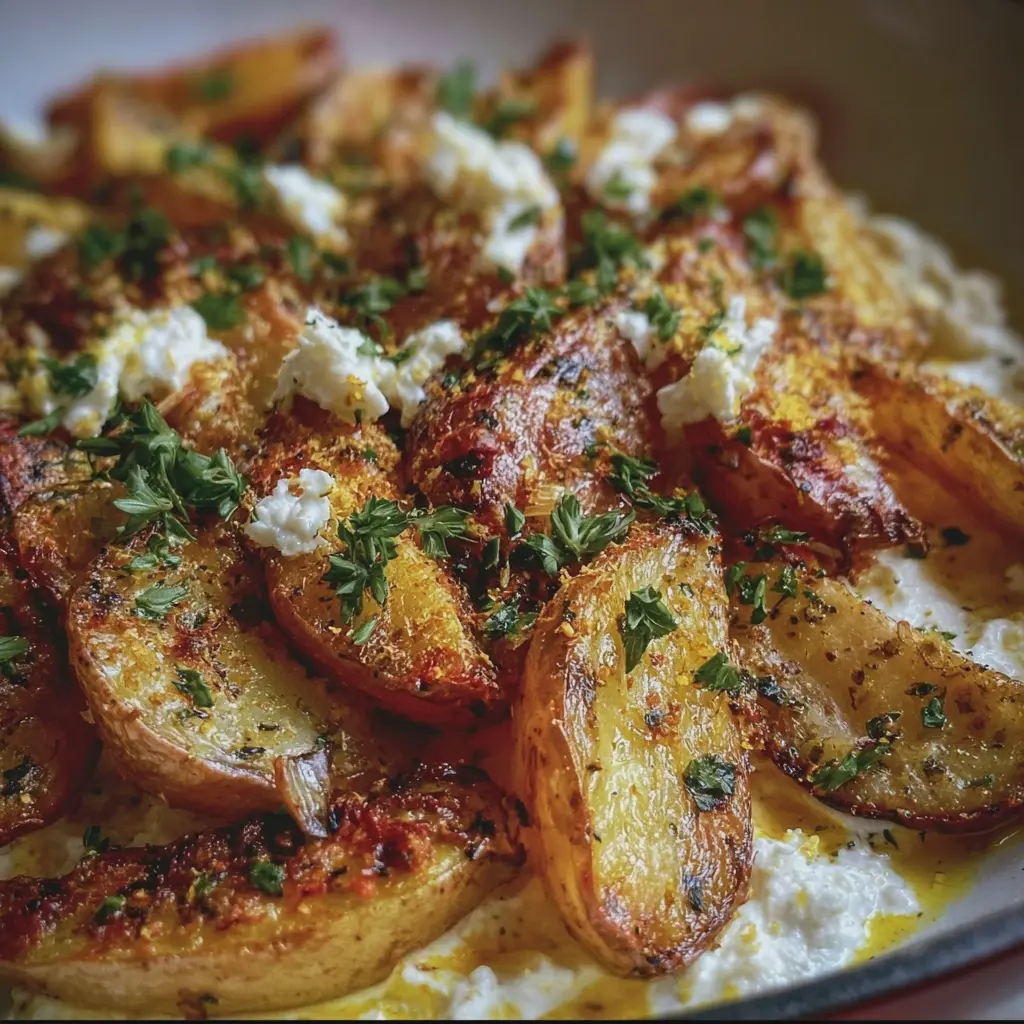 Pommes de terre rôties à la grecque & feta fouettée au citron