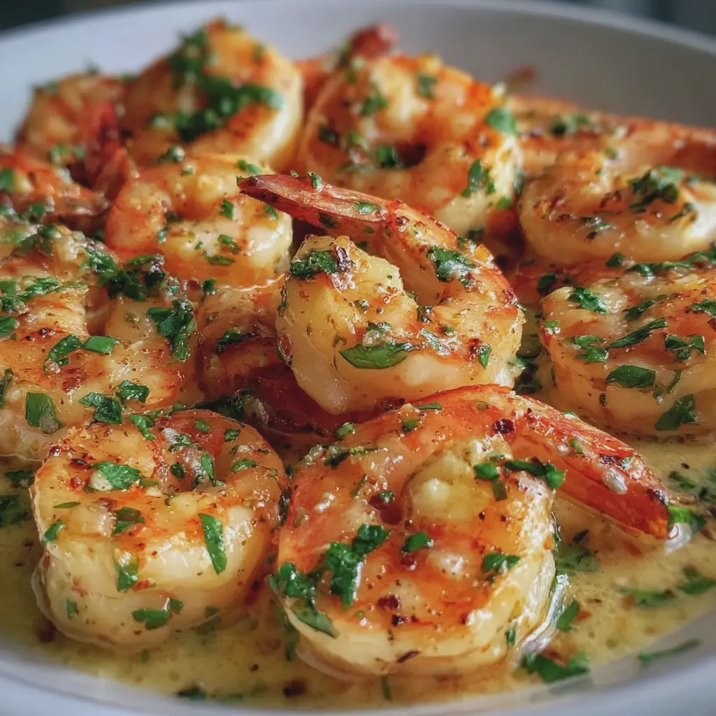 Crevettes à la crème d’ail légère