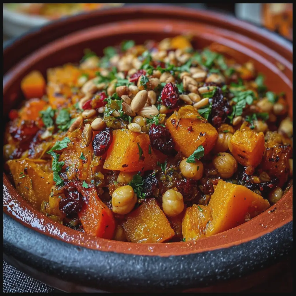 Tajine Automnal de Courge, Raisins Secs & Pois Chiches