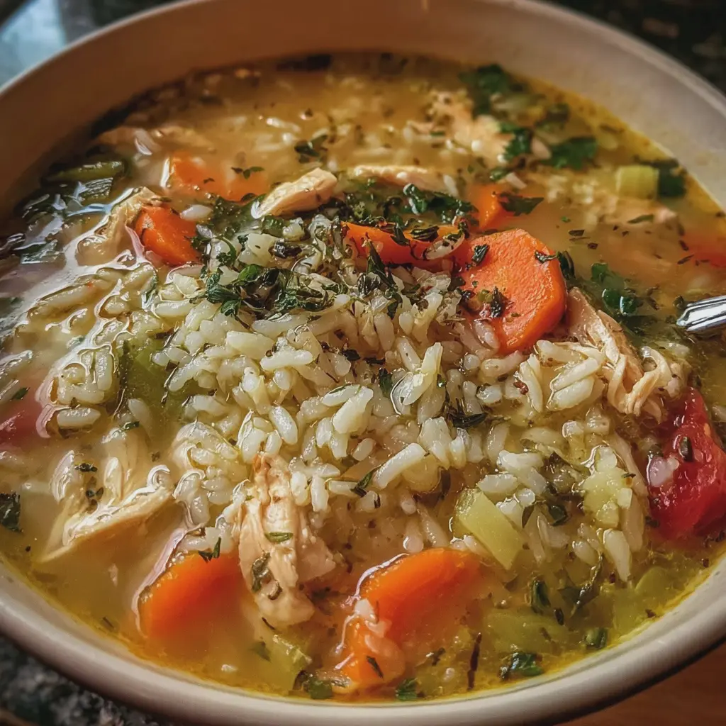 Soupe poulet, riz et légumes de maman