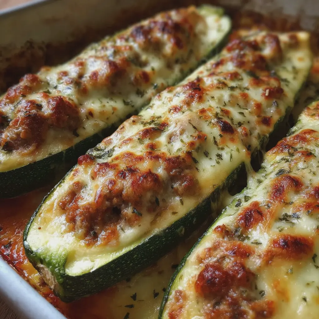 Courgettes farcies aux saucisses et à la mozzarella au four