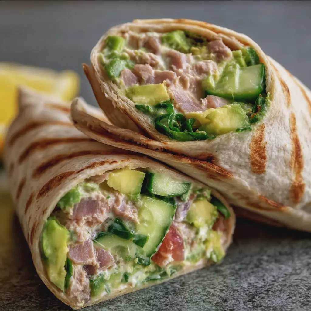 Wrap crémeux au thon, avocat & concombre
