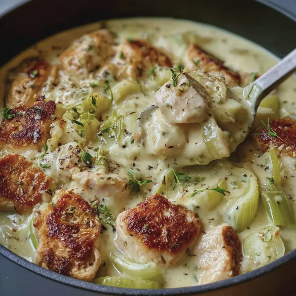 Fondue de poireaux au poulet, crémeuse & fondante