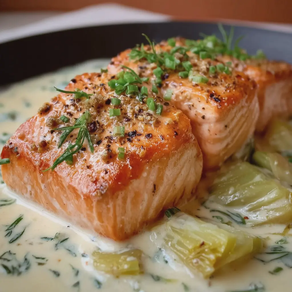 Saumon Fondant aux Poireaux & Sauce Crémeuse Légère