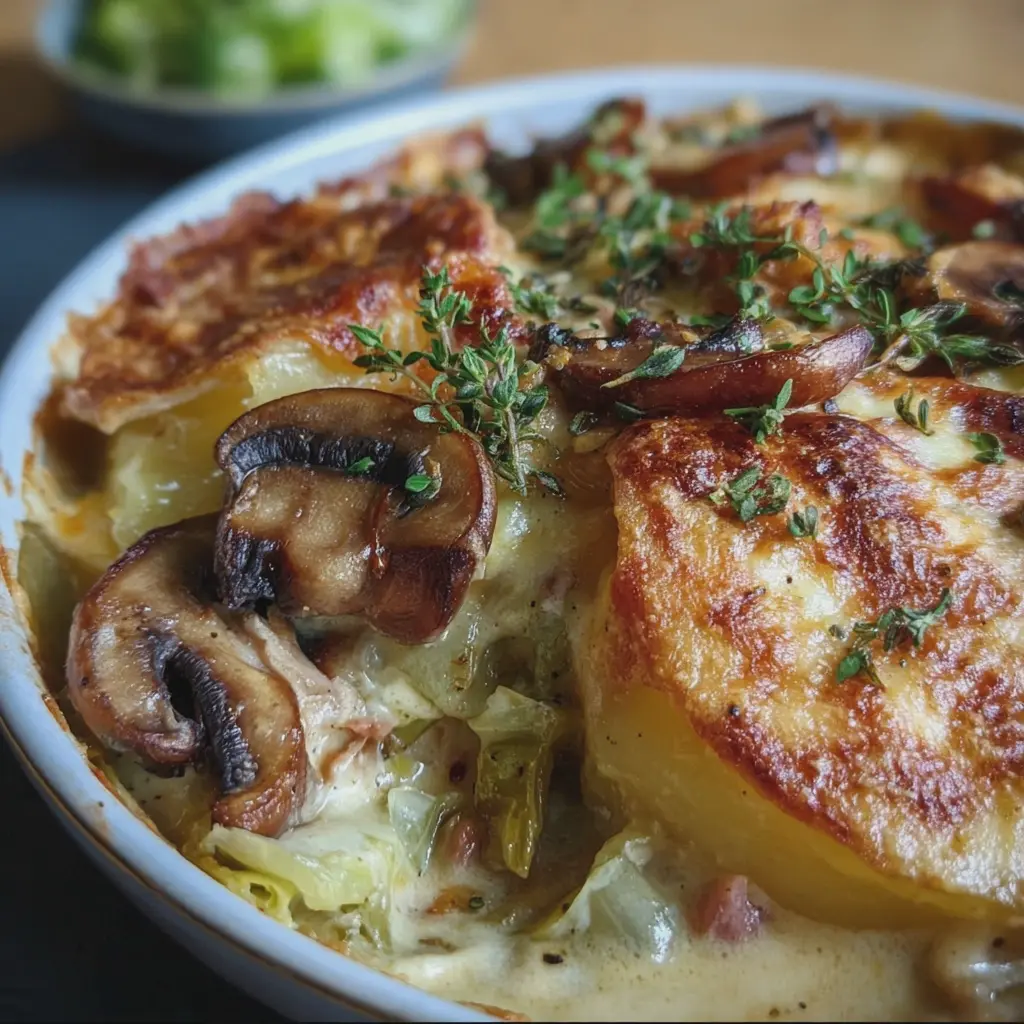 Tartiflette aux Poireaux et Champignons