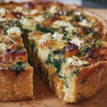 Quiche croquante de patates douces & épinards, feta, miel & oignons caramélisés