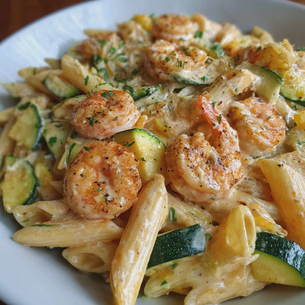 Penne crémeuses aux crevettes et courgettes, version légère