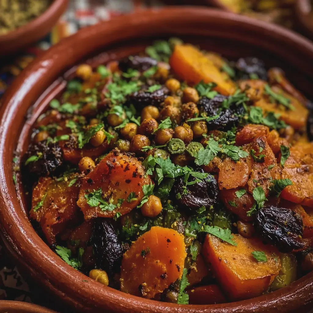Tajine de Patate Douce, Pruneaux & Pois Chiches